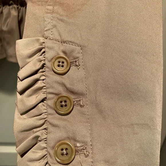 J Crew Tan Frill Peplum Crop Jacket with seersucker lining accents Size 6 - Picture 8 of 12